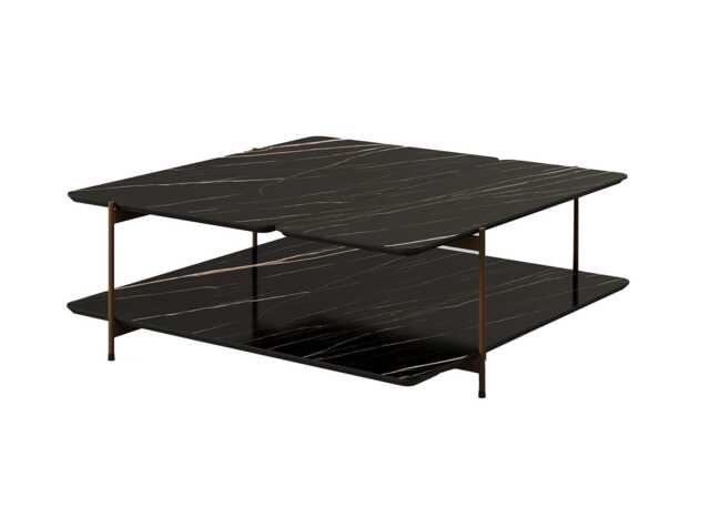 Paul Rogers Dua Stone Coffee Table Square Double Bronze Laurent Glossy 100cm