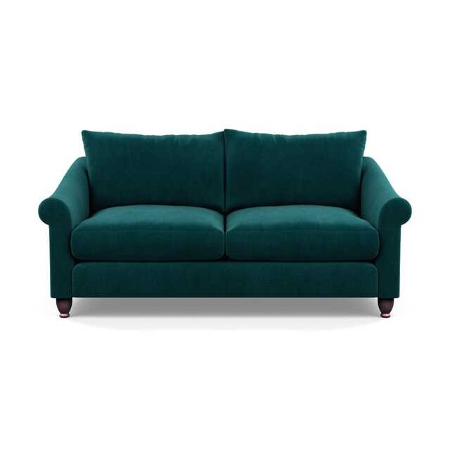 Heal's Devon 3 Seater Sofa Smart Luxe Velvet Ocean Walnut Stained Feet