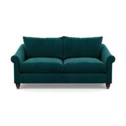 Heal's Devon 3 Seater Sofa Smart Luxe Velvet Ocean Walnut Stained Feet