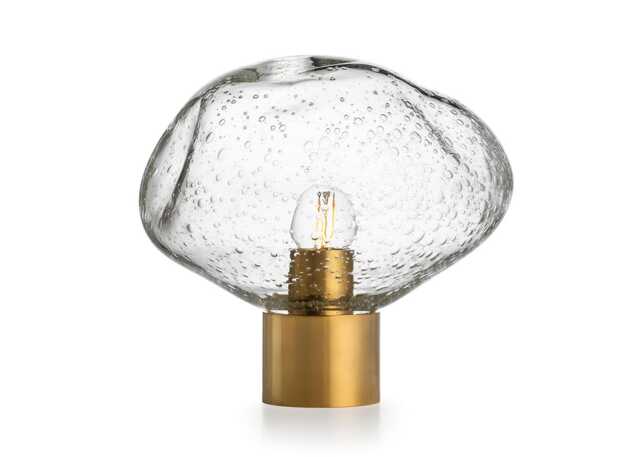Hadeland Glassverk Crystal Stone Table Lamp Clear Soda & Brass