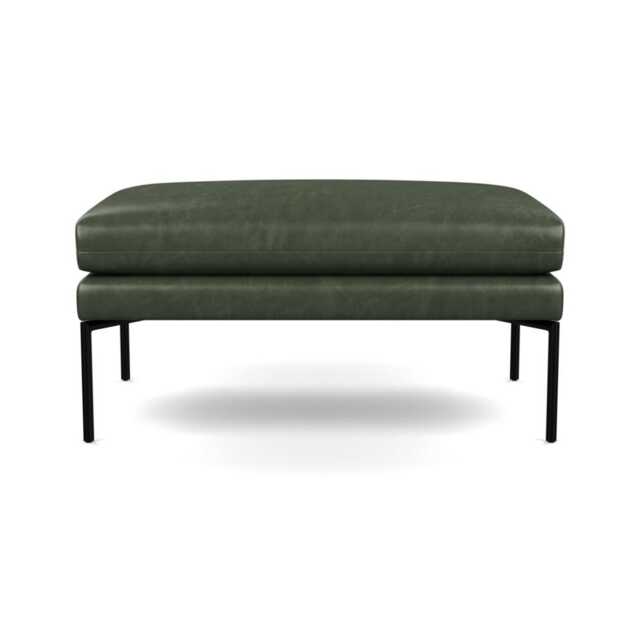 Heal's Matera Large Ottoman Leather Stonewash Vintage Green 278 Black Feet