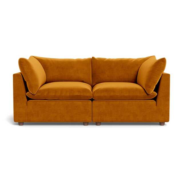 Heal's Astrid 3 Seater Sofa Smart Luxe Velvet Cognac Walnut Stained Beech Feet