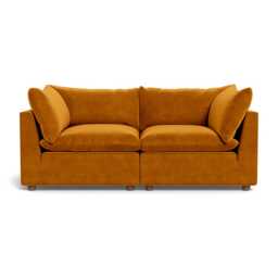Heal's Astrid 3 Seater Sofa Smart Luxe Velvet Cognac Walnut Stained Beech Feet