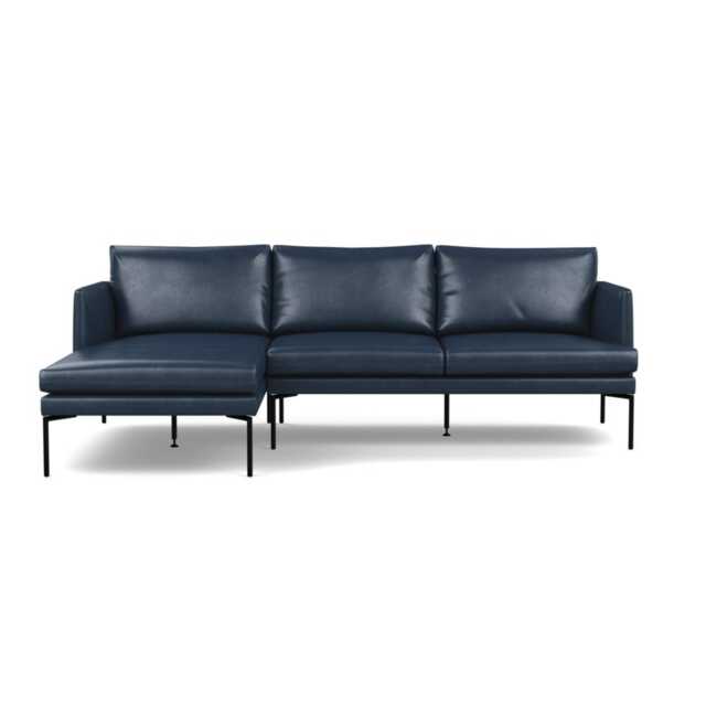 Heal's Matera Left Hand Facing Chaise Sofa Leather Stonewash Navy Blue 279 Black Feet