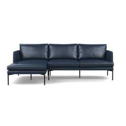 Heal's Matera Left Hand Facing Chaise Sofa Leather Stonewash Navy Blue 279 Black Feet
