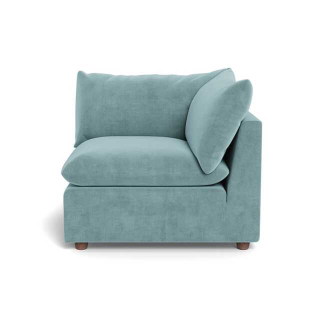 Heal's Astrid Corner Unit Smart Luxe Velvet Mineral Blue Walnut Stained Beech Feet