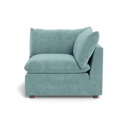 Heal's Astrid Corner Unit Smart Luxe Velvet Mineral Blue Walnut Stained Beech Feet