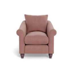 Heal's Devon Armchair Smart Luxe Velvet Dusky Pink Walnut Stained Beech Feet