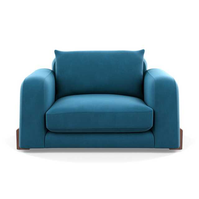 Heal's Nuvola Loveseat Smart Velvet Ocean Walnut Stained Feet