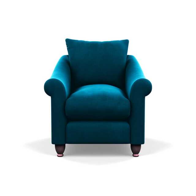 Heal's Devon Armchair Velvet Teal Walnut Stained Feet