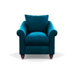 Heal's Devon Armchair Velvet Teal Walnut Stained Feet