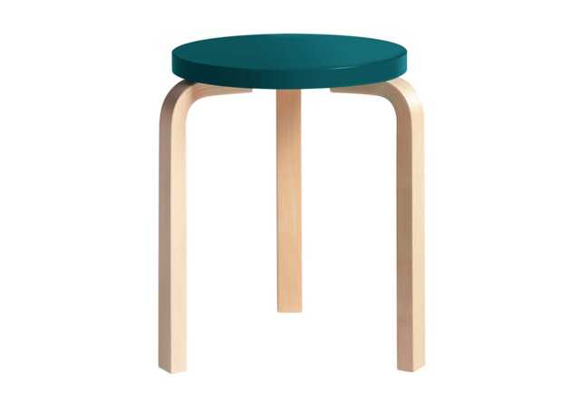Stool 60 Natural Lacquered Birch Petrol Lacquered
