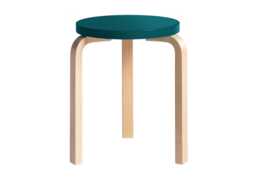 Stool 60 Natural Lacquered Birch Petrol Lacquered