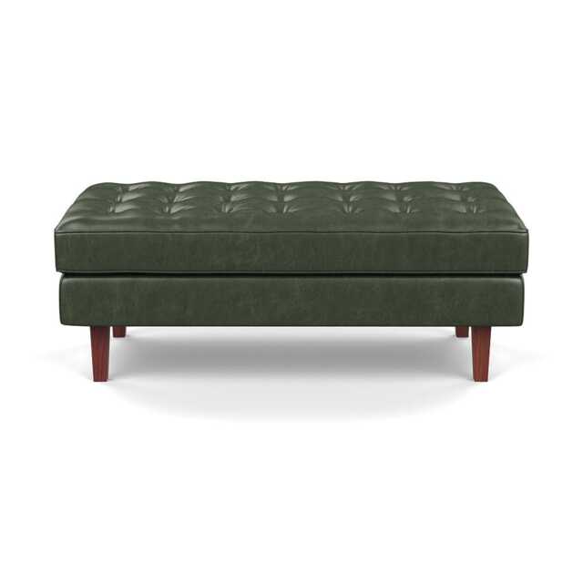 Heal's Hepburn Ottoman Stonewash Leather Vintage Green 278 Walnut Feet - image 1