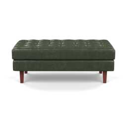 Heal's Hepburn Ottoman Stonewash Leather Vintage Green 278 Walnut Feet - thumbnail 1