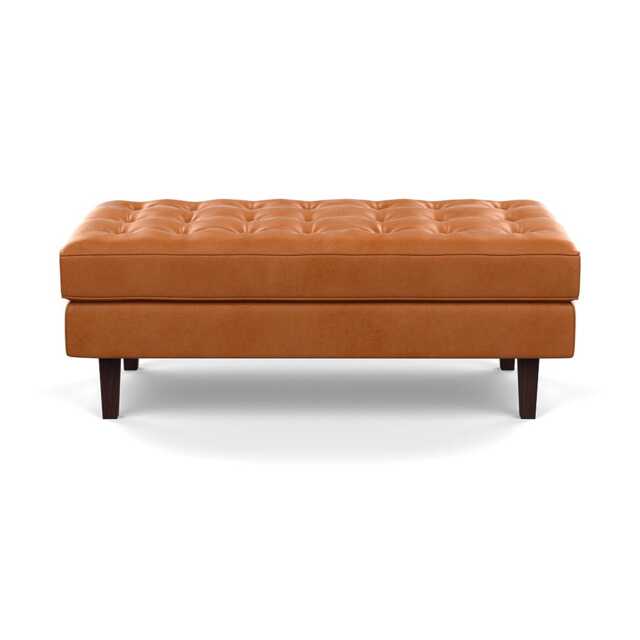 Heal's Hepburn Ottoman Daino Leather Treacle Black Feet