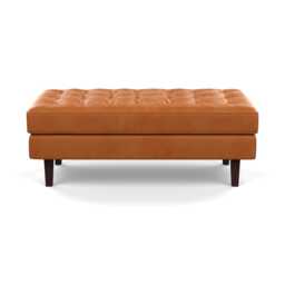 Heal's Hepburn Ottoman Daino Leather Treacle Black Feet