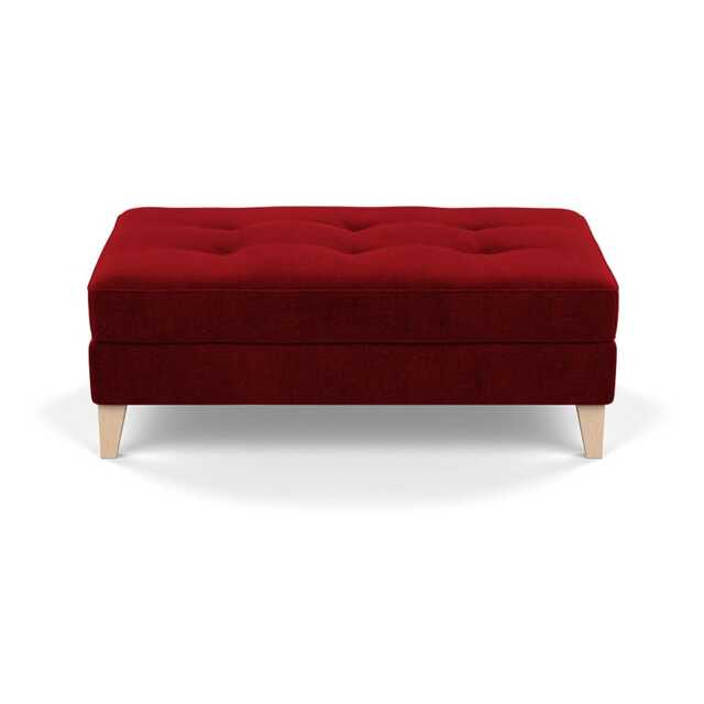 Heal's Mistral Footstool Smart Luxe Velvet Mulberry Natural Feet