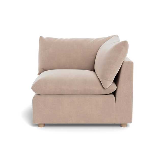 Heal's Astrid Corner Unit Smart Velvet Pebble Natural Beech Feet