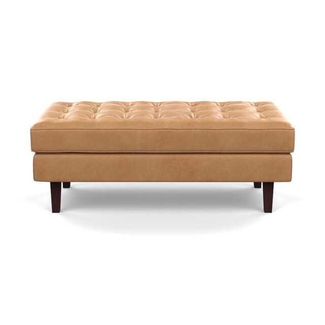 Heal's Hepburn Ottoman Daino Leather Parchment Black Feet