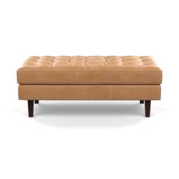 Heal's Hepburn Ottoman Daino Leather Parchment Black Feet