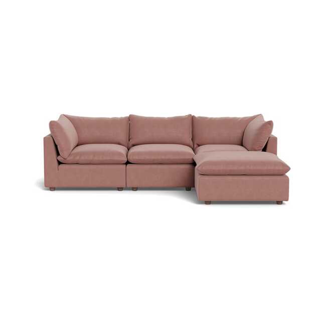 Heal's Astrid Right Hand Facing Corner Sofa Smart Luxe Velvet Dusky Pink Walnut Stained Beech Feet