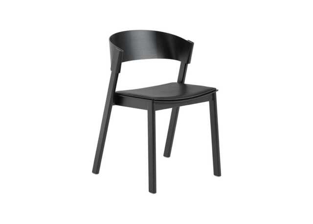 Muuto Cover Side Chair Black Oak with Black Leather Seat