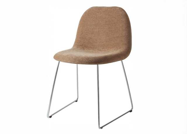 Gubi 3D Dining Chair Front Upholstered Dedar Belsuede 132 Walnut Stainless Steel