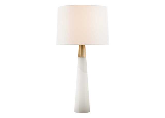 Visual Comfort Olsen Table Lamp Alabaster & Hand-Rubbed Antique Brass & Linen Shade