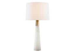 Visual Comfort Olsen Table Lamp Alabaster & Hand-Rubbed Antique Brass & Linen Shade