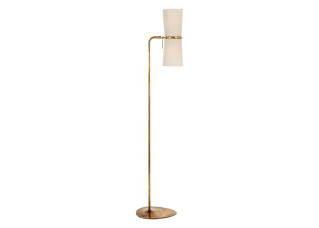 Visual Comfort Clarkson Floor Lamp Hand-Rubbed Antique Brass & Linen Shade