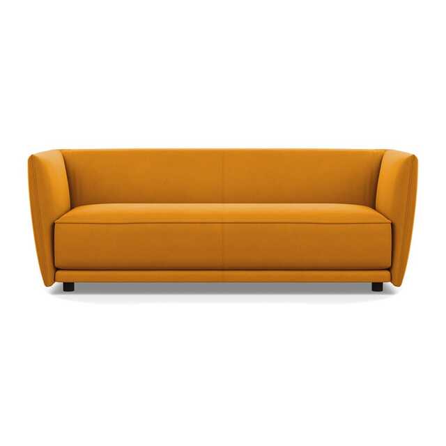 Heal's Valley 3 Seater Sofa Nobilis Velvet Mustard Walnut Stain Feet - image 1