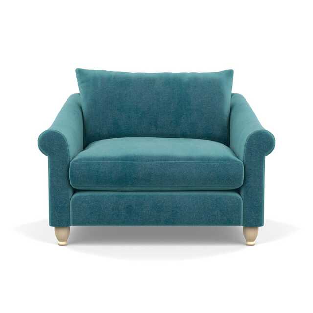 Heal's Devon Loveseat Smart Luxe Velvet Airforce Blue Natural Feet - image 1