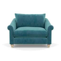 Heal's Devon Loveseat Smart Luxe Velvet Airforce Blue Natural Feet - thumbnail 1