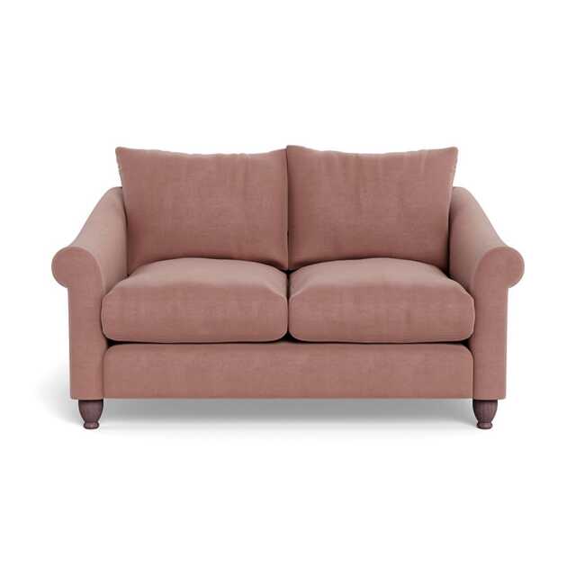 Heal's Devon 2 Seater Smart Luxe Velvet Dusky Pink Walnut Stained Beech Feet
