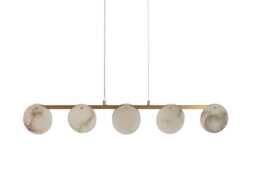 Heal's Ebro Alabaster Long 5 Light Pendant Brushed Gold