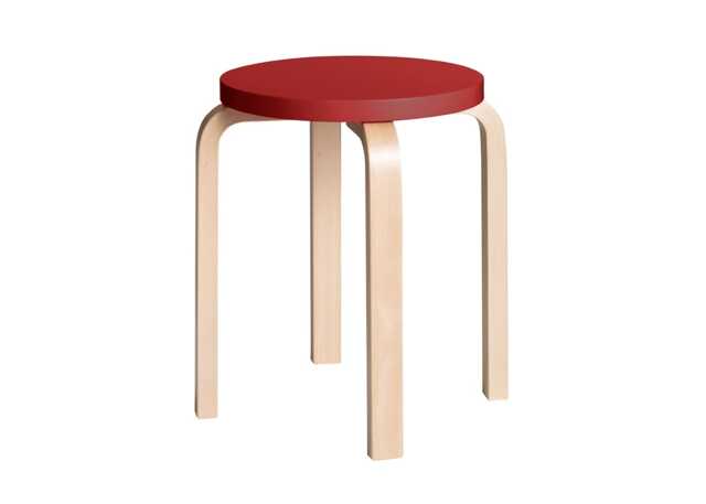 Stool E60 Natural Lacquered Birch Red Lacquered