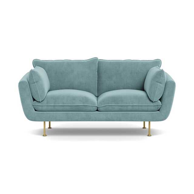 Heal's Allora 2 Seater Sofa Smart Luxe Velvet Mineral Blue Brass Feet