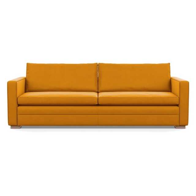Heal's Palermo 5 Seater Sofa Nobilis Velvet Mustard Brass and Walnut Feet