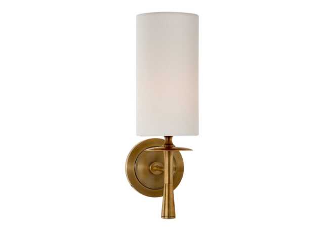 Visual Comfort Drunmore Single Sconce Wall Light Hand-Rubbed Antique Brass & Linen Shade