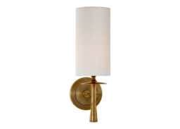 Visual Comfort Drunmore Single Sconce Wall Light Hand-Rubbed Antique Brass & Linen Shade