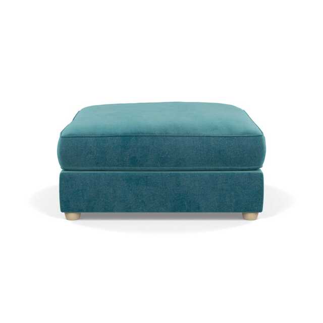 Heal's Tailor Footstool Smart Luxe Velvet Airforce Blue Natural Beech Feet