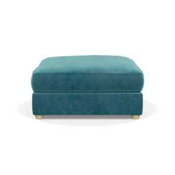 Heal's Tailor Footstool Smart Luxe Velvet Airforce Blue Natural Beech Feet