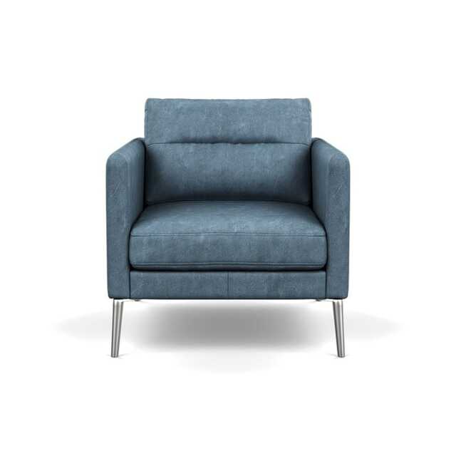 Heal's Altamura Armchair Old England Leather Blue Stainless Steel Feet