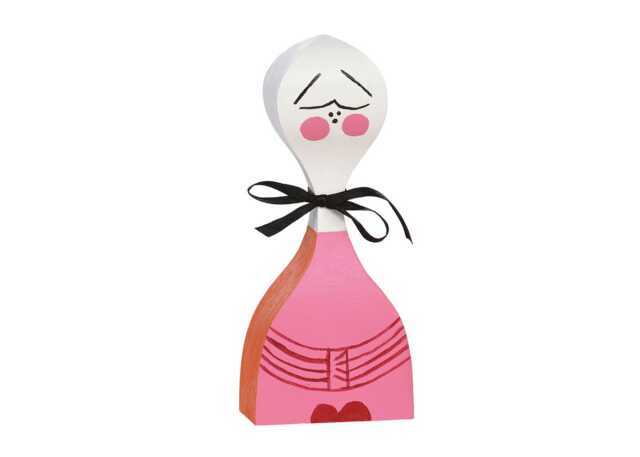 Vitra Girard Wooden Doll No. 2 Wooden Doll with Black Bow & Pink Dress