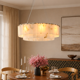 8-Light Tiered Chandelier Alabaster-Look 62cm - thumbnail 1
