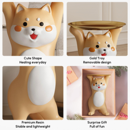 Modern Dog Shiba Inu Side Table Floor Resin Figurine with Gold Tray End Table - thumbnail 8