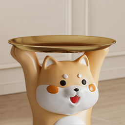 Modern Dog Shiba Inu Side Table Floor Resin Figurine with Gold Tray End Table - thumbnail 7