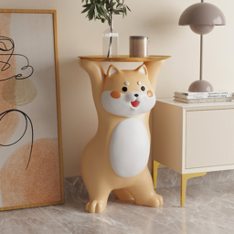 Modern Dog Shiba Inu Side Table Floor Resin Figurine with Gold Tray End Table - thumbnail 4