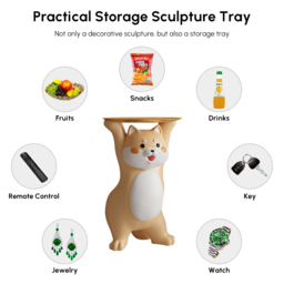 Modern Dog Shiba Inu Side Table Floor Resin Figurine with Gold Tray End Table - thumbnail 9